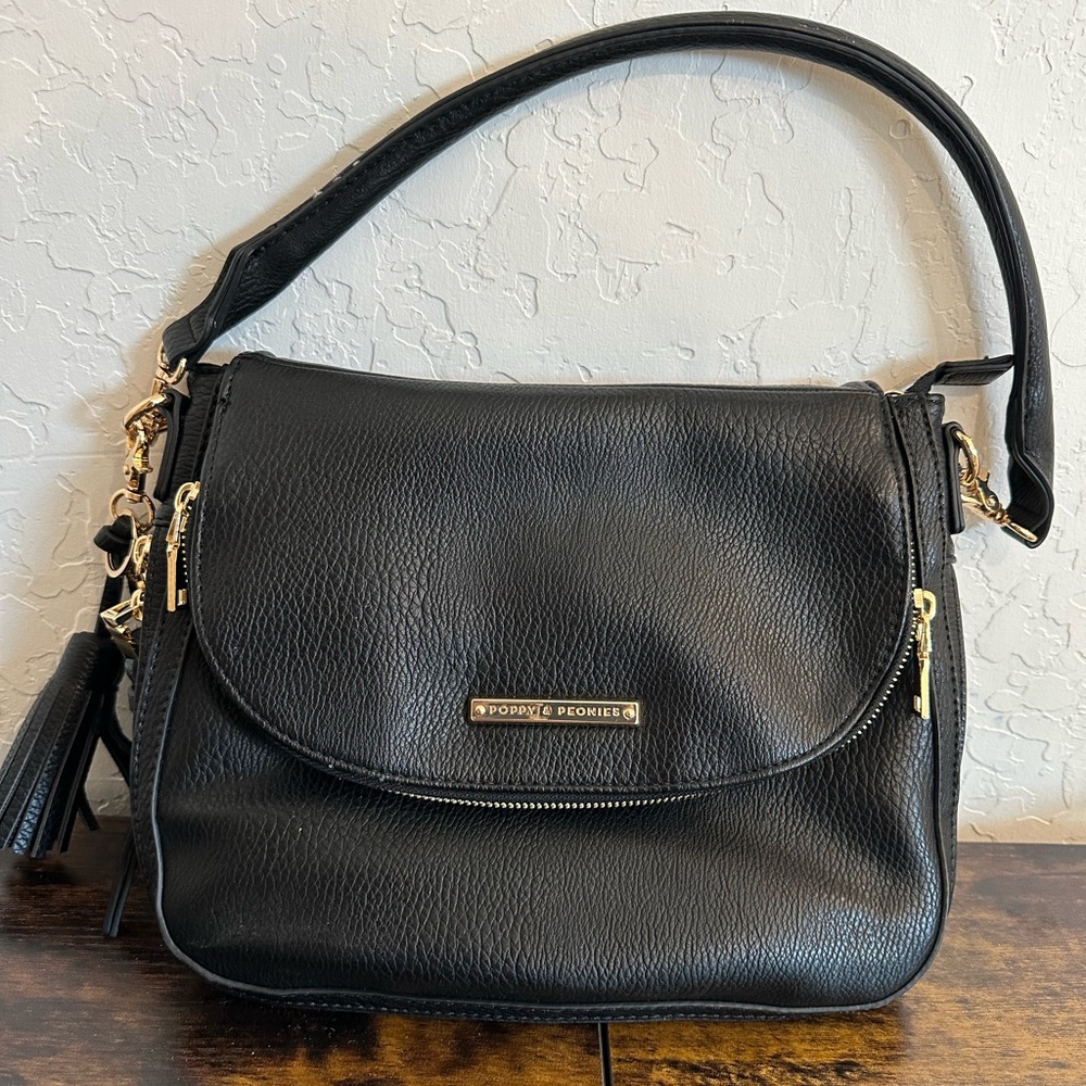 Poppy & Peonies black and rose gold bag